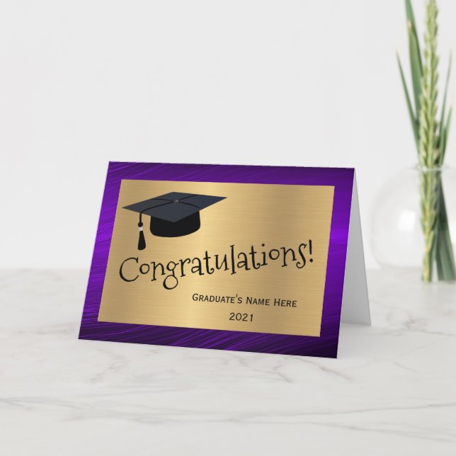 Carte Elégant Purple Gold Casquette Félicitations Gradua (Devant)