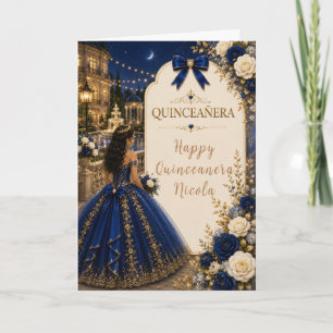 Carte Élégant Quince Royal Bleu et Or