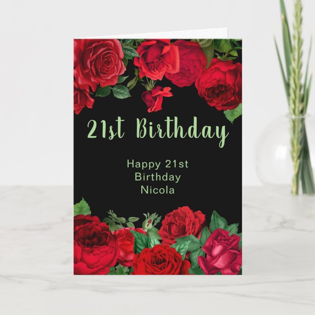 Carte Elegant Red Roses Flowers Birthday Party  (Devant)