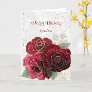 Carte Elégant Rose d'or rouge Floral Anniversaire