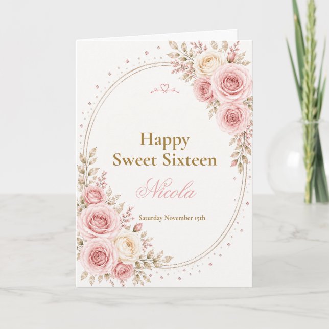 Carte Élégant Rose Pâle Sweet 16 (Devant)