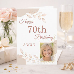 Carte Élégant Rose Poussiéreux Or Photo 70e Anniversaire