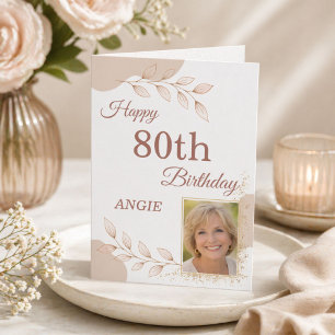 Carte Élégant Rose Poussiéreux Or Photo 80e Anniversaire