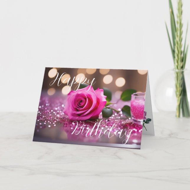 Carte Elégant rose rose Anniversaire (Devant)