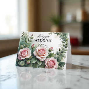 Carte Élégant rose Roses Mariage Félicitations