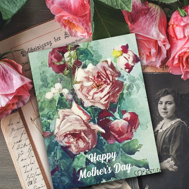 Carte Elégant rose Vintage Roses Aquarelle Peinture (Créateur téléchargé)