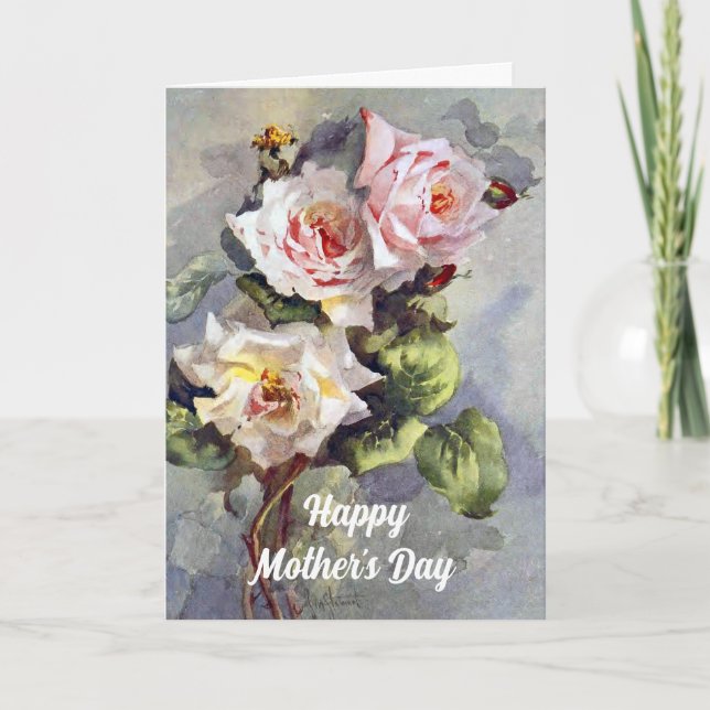 Carte Elégant rose Vintage Roses Aquarelle Peinture (Devant)