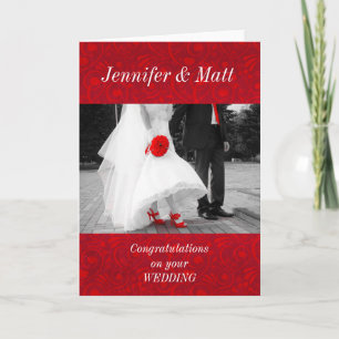 Carte Elégant rouge et noir félicitations pour le Mariag