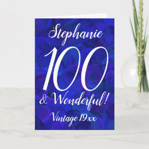 Carte Elégant Royal Blue 100 et nom merveilleux Annivers