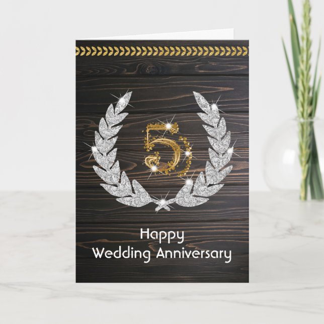 Carte Élégant Rustique Bois 5e Anniversaire de Mariage (Devant)