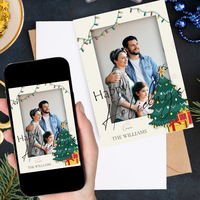 Carte Élégant sapin de Noël étoile photo Joyeuses fêtes (Elegant Christmas Tree Star Photo Happy Holidays Card)