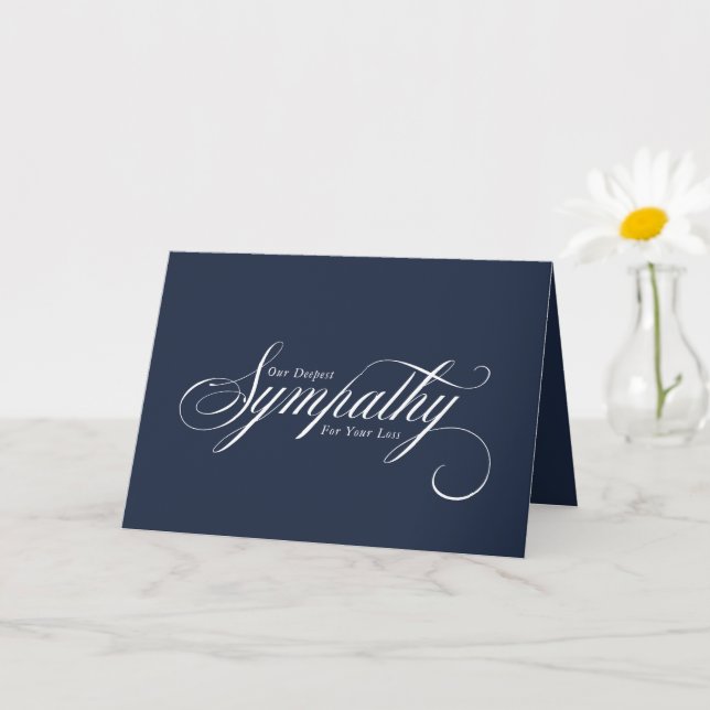 Carte Élégant Script Bleu Blanc Condoléances Sympathie (Petite plante)
