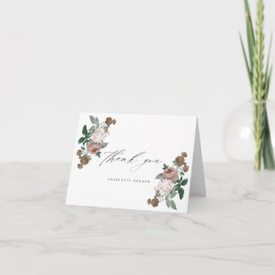 Carte Élégant Script Floral Baptism Merci
