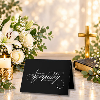 Carte Élégant Script Noir Blanc Condoléances Sympathie