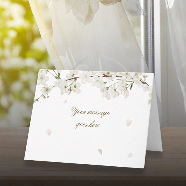 Carte Élégant Script Personnalisé Jolie Fleur Blanche (Elegant Personalized Script Pretty White Blossom Card)