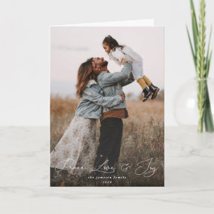 Carte Élégant Script Police Peace Love+Joy Christmas Pho