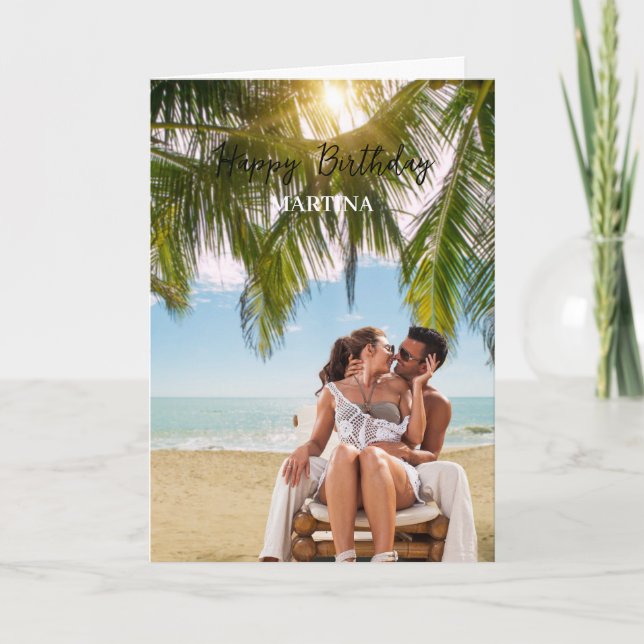 Carte Élégant Script Simple Photo personnalisée Joyeux a (Devant)