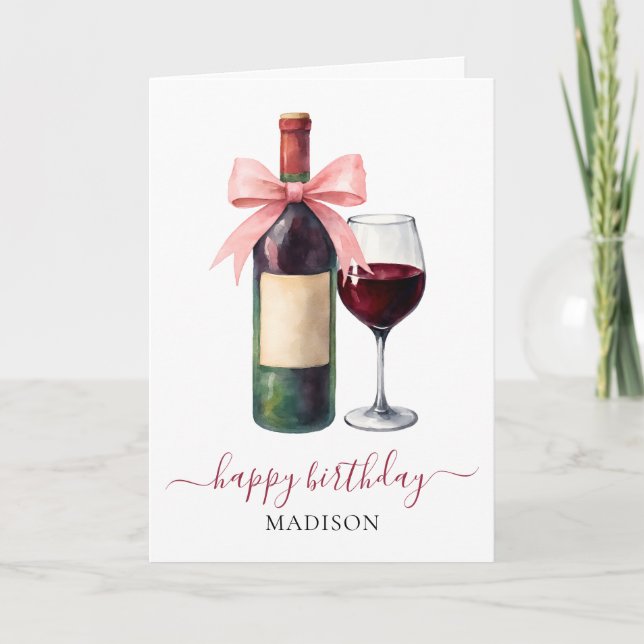Carte Elegant Script Wine Lovers Custom Birthday (Devant)