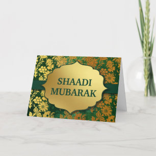 Carte Élégant Shaadi Mubarak floral vert et or