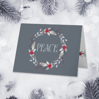 Carte Élégant Silver Red Wreath Festive