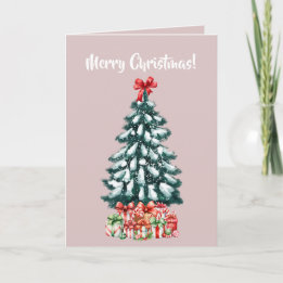 Carte Elegant Snowy Christmas Tree Pink