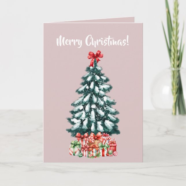 Carte Elegant Snowy Christmas Tree Pink (Devant)