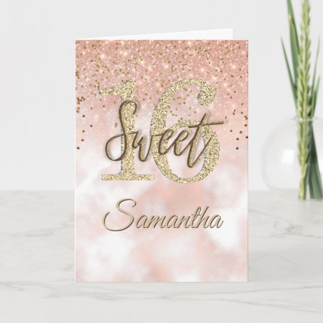 Carte Elégant Sweet 16 Anniversaire Rose Gold Parties sc (Devant)