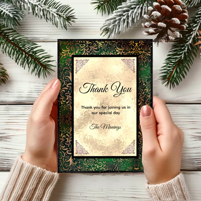 Carte Elégant vert floral faux or merci (Créateur téléchargé)