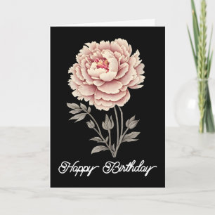 Carte Elégant Vintage Rustic Peony Joyeux Anniversaire