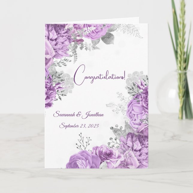 Carte Élégant violet Floral Mariage personnalisé (Devant)