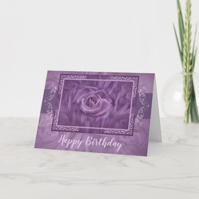 Carte Élégant violet Roses Abstraits (Devant)