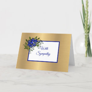Carte Élégant Violets Bleus Or Sympathie Florale
