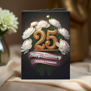 Carte Elégant White Peonies 25e anniversaire de Mariage