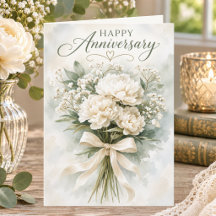 Elegant White Peony Bouquet Happy Anniversary
