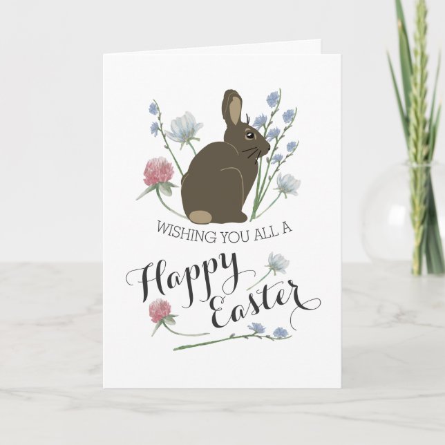 Carte Elegant Wildflowers & Brown Bunny, Easter (Devant)