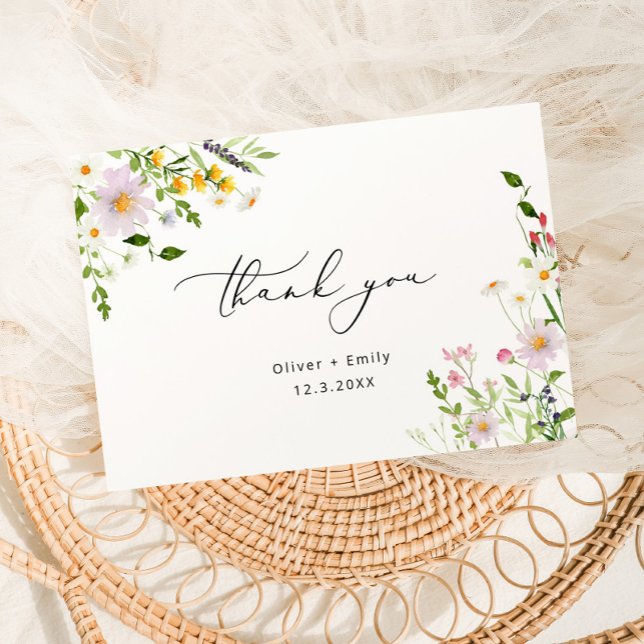 Carte Elegant wildflowers minimalist Wedding Thank you (Créateur téléchargé)