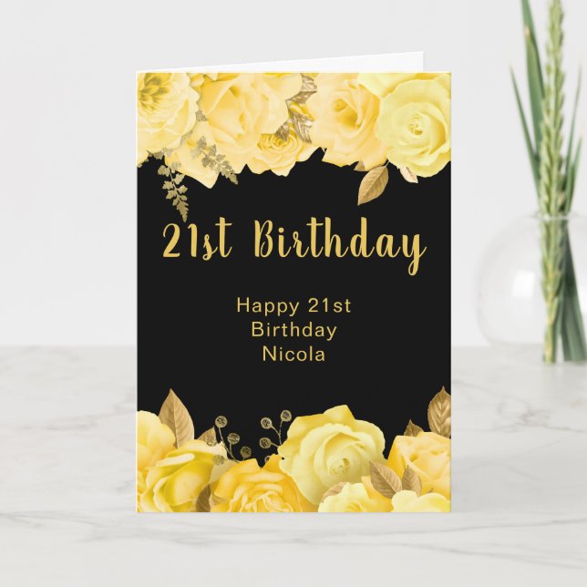Carte Elegant Yellow and Gold Flowers Birthday Party (Devant)