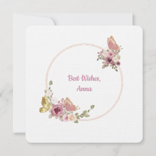Carte élégante à cadre papillon floral or rose