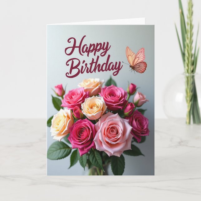 Carte élégante à pois avec rose (Devant)