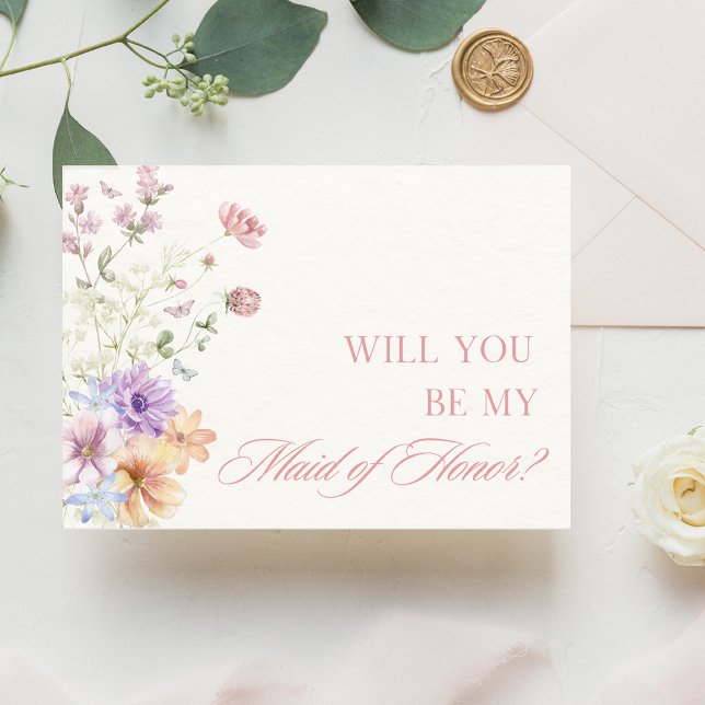 Carte Elégante aquarelle Floral Maid of Honor Propositio (Créateur téléchargé)