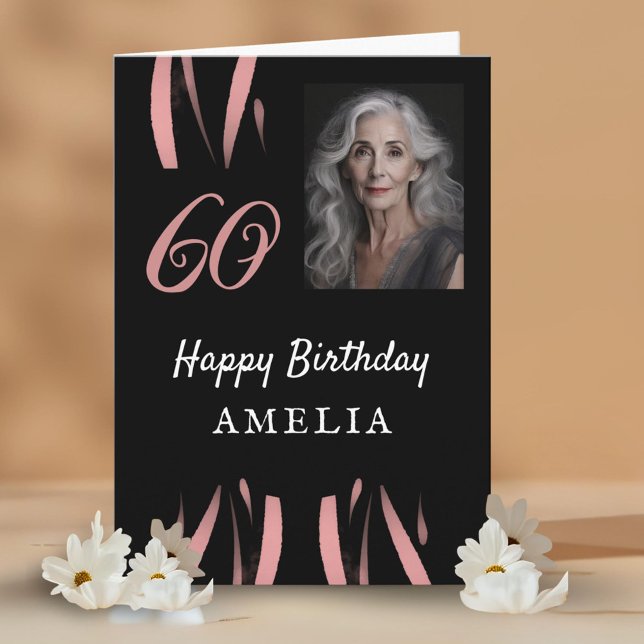 Carte Elégante aquarelle rose noire 60e anniversaire Pho (Créateur téléchargé)