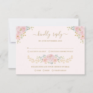 Carte Elégante Aquarelle rose or Noir Floral Mariage RSV