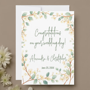 Carte Elégante aquarelle Verdure et florale blanche