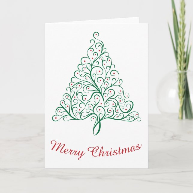 Carte Élégante calligraphie rouge et verte Arbre de Noël (Devant)