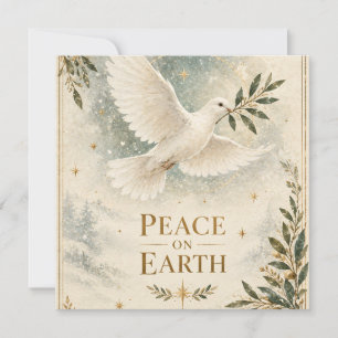 Carte Élégante colombe de Noël, Paix sur Terre style bla