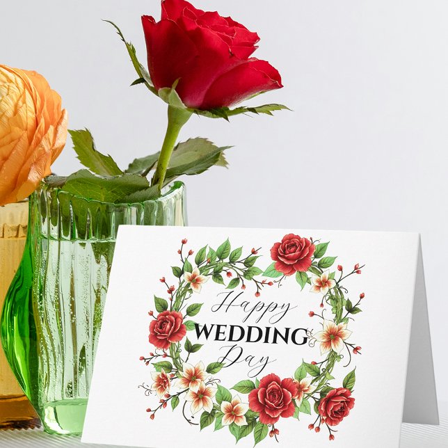 Carte Élégante couronne florale avec Mariage Roses rouge (Créateur téléchargé)