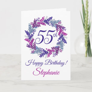 Carte Élégante couronne rose violet 55e anniversaire