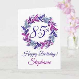 Carte Élégante couronne rose violet 85e anniversaire
