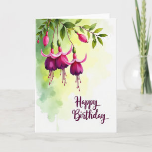 Carte élégante d'anniversaire à fleurs aquarelles
