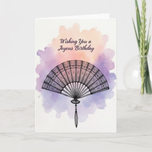 Carte élégante d'anniversaire avec éventail (Devant)